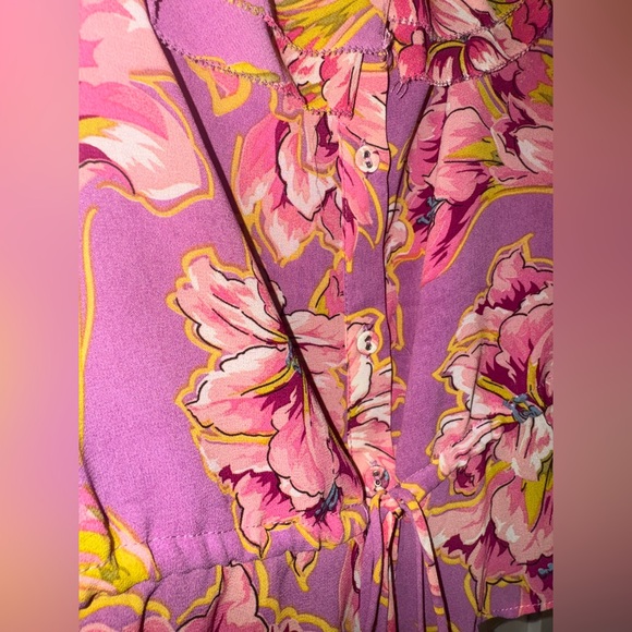 Astr Pink Floral Tropical Ruffle Blouse - Picture 3 of 4